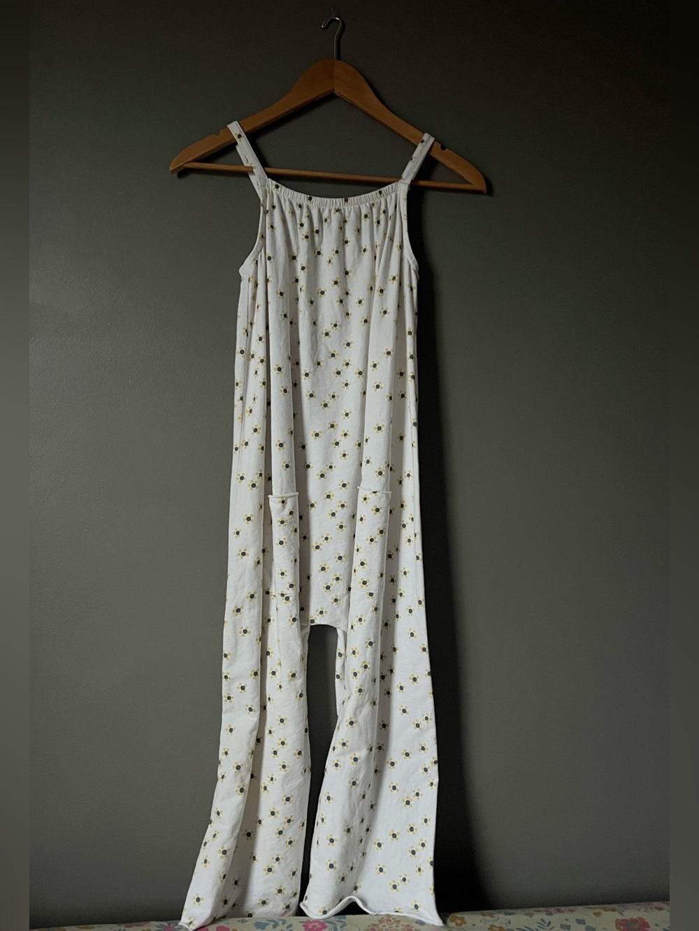 Stem Kids Off White Daisy Print Jumpsuit with Pockets - Organic Cotton